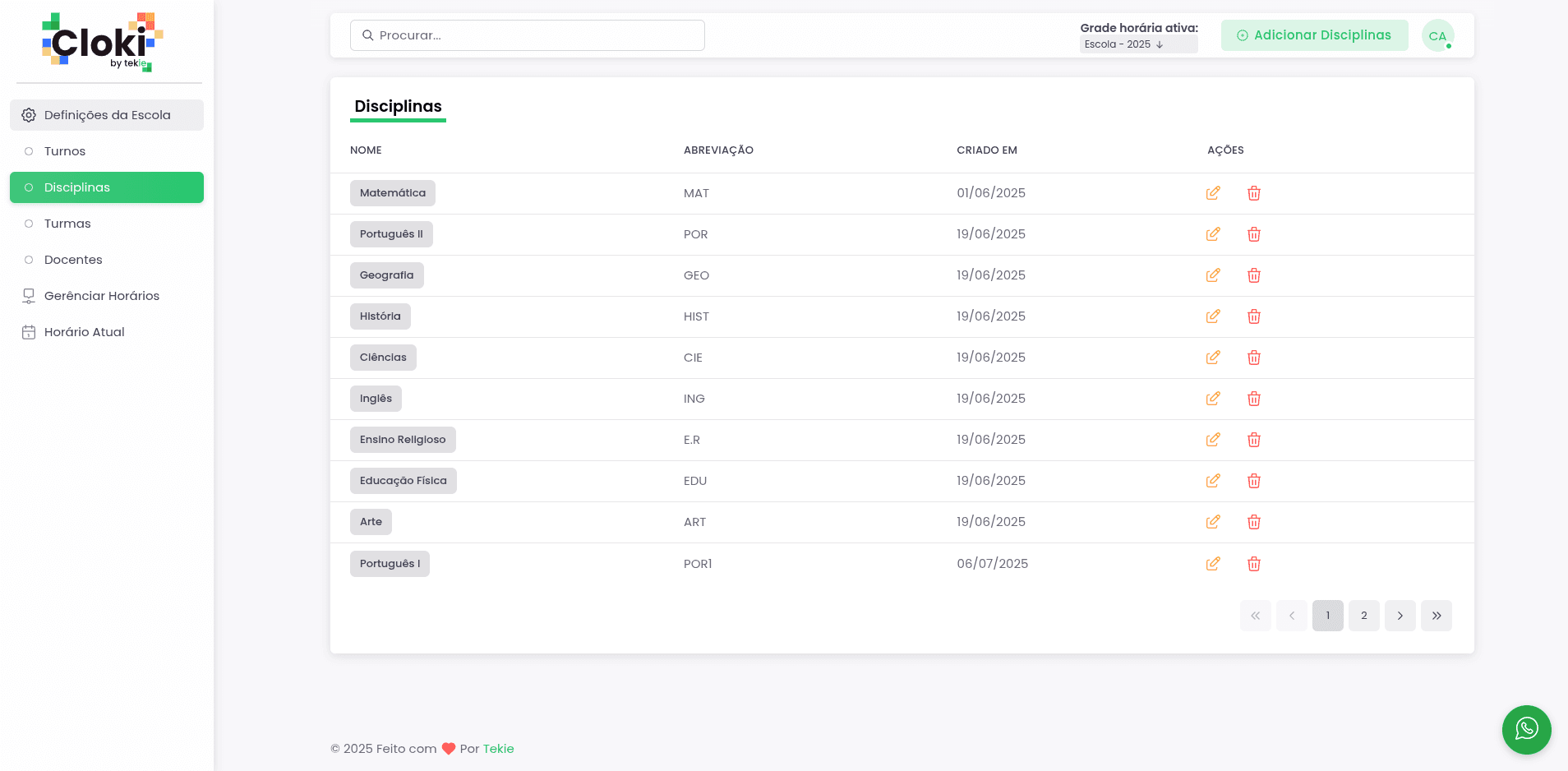 Controle completo de disciplinas